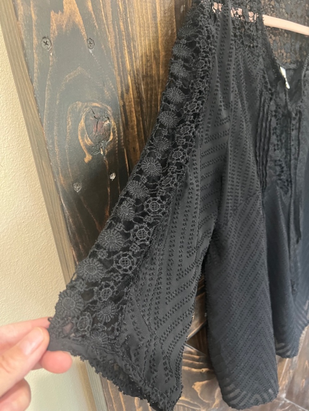 Bila Black Crochet Lace Peasant Blouse - Picture 4 of 5